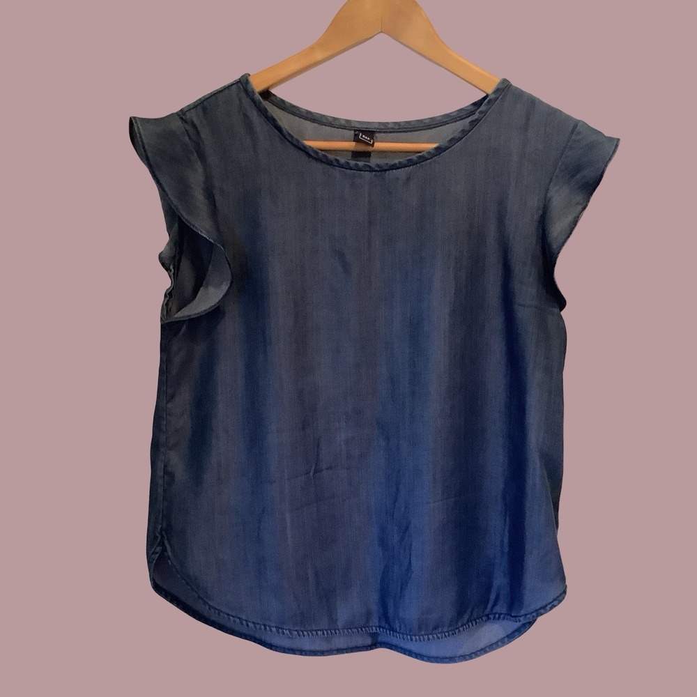 Womens Gap Denim Like Flutter Top Cute Sleeveless Summer Blouse Med